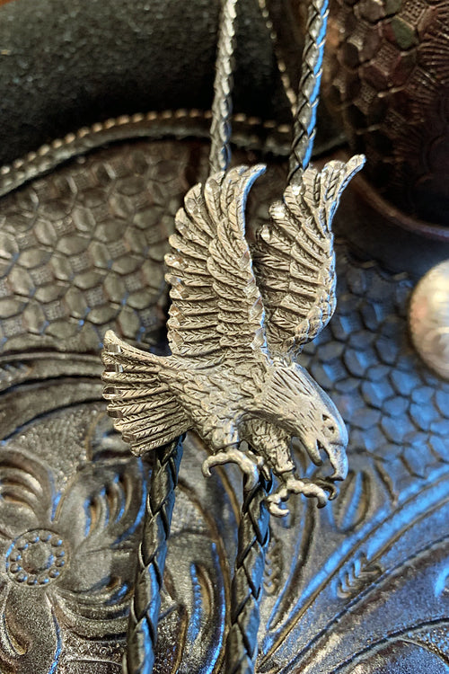Pewter Flying Eagle Bolo Tie with Silver Tips. USA Import (Last One)