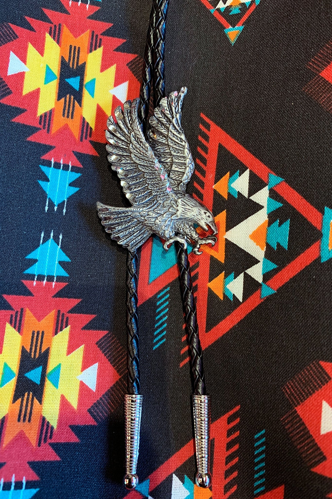 Pewter Flying Eagle Bolo Tie with Silver Tips. USA Import (Last One)
