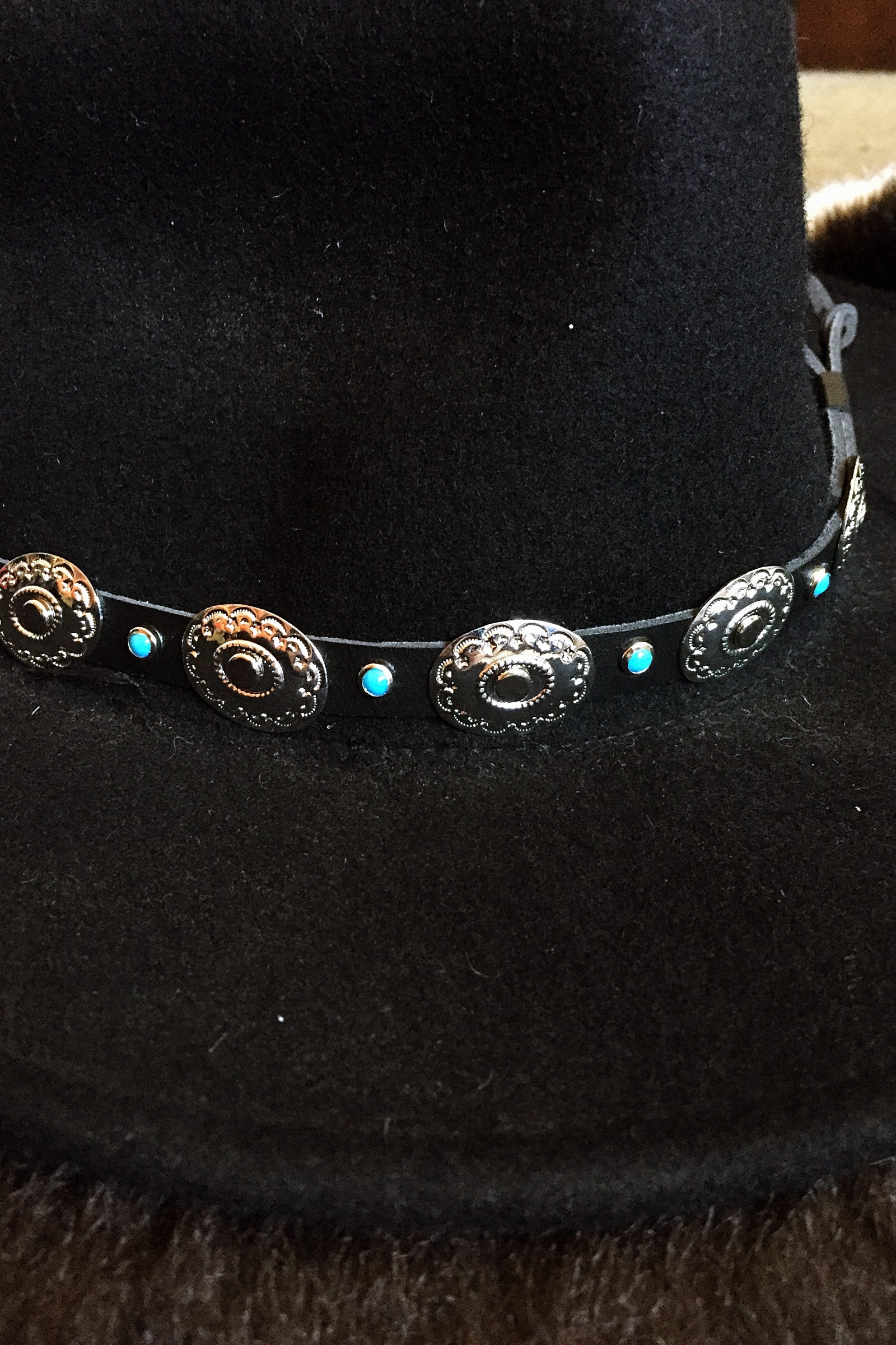 Leather, Turquoise and Concho Hatband