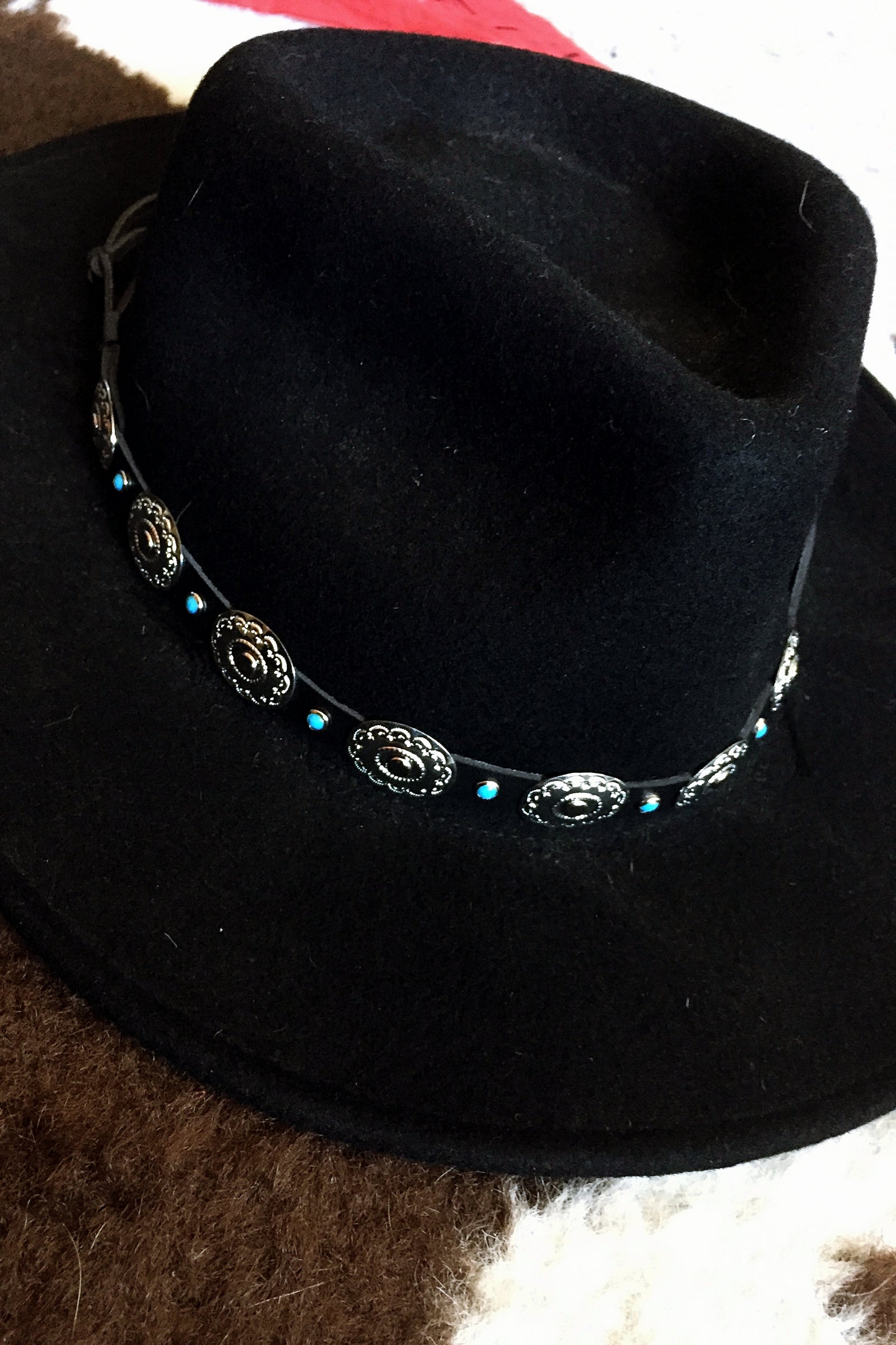 Leather, Turquoise and Concho Hatband